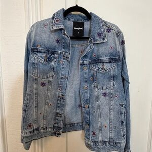 Desigual Light Blue Floral Denim Jacket
